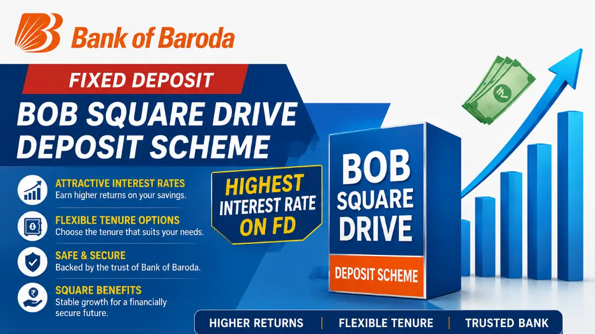 BOB Square Drive Deposit Scheme: सिर्फ 444 दिनों में पाएं 7.75% तक का ब्याज, देखें पूरी जानकारी