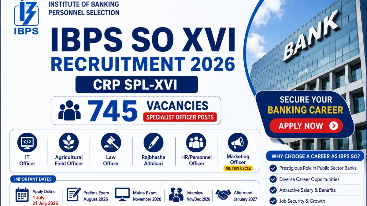 IBPS SO XVI recruitment 2026: इंस्टीट्यूट ऑफ बैंकिंग पर्सनल सिलेक्शन ने निकाले 745 पद, यहाँ से करें आवेदन